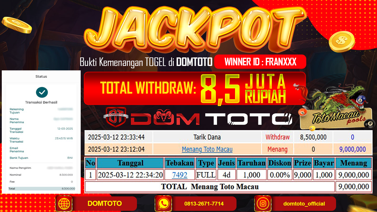 JACKPOT TOGEL TOTOMACAU 4D 13 MARET 2025